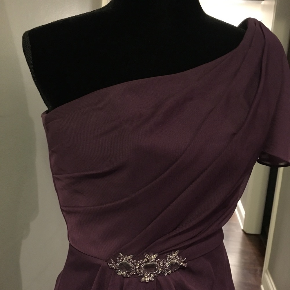 Elegant Assymetric shoulder plum colored